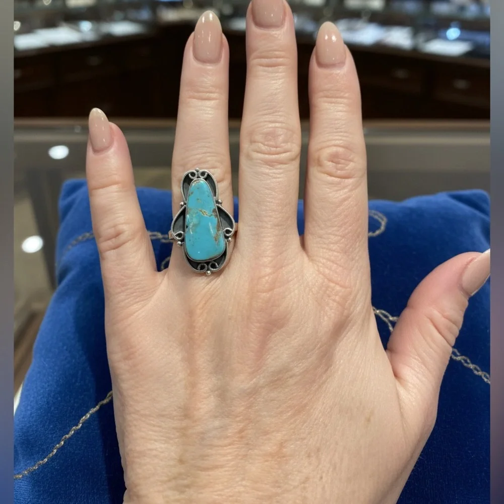 Genuine Turquoise and Sterling Silver‎ Ring